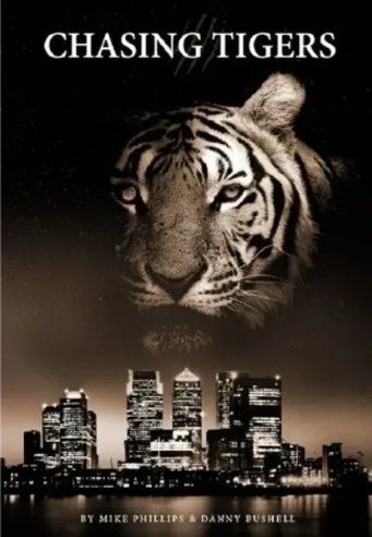 Chasing Tigers cover: a tiger’s face over a city skyline at night